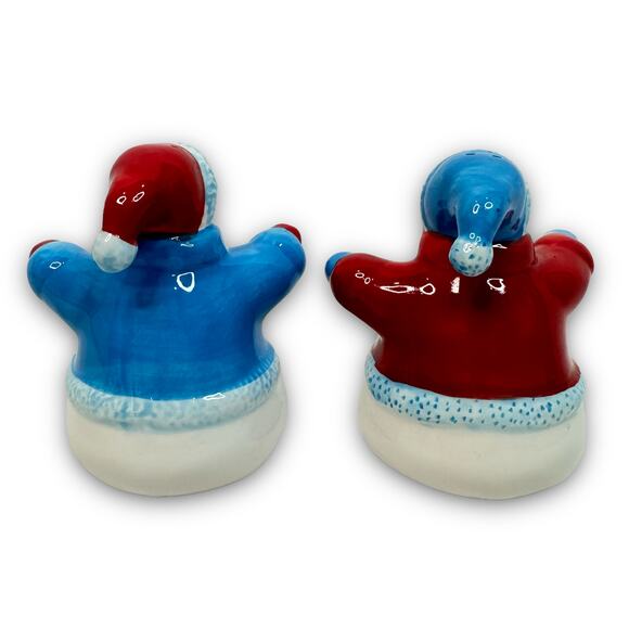 Ceramic Snowman Salt and Pepper Shakers Winter Christmas Kitchen Accents 4 Inch - Picture 2 of 4